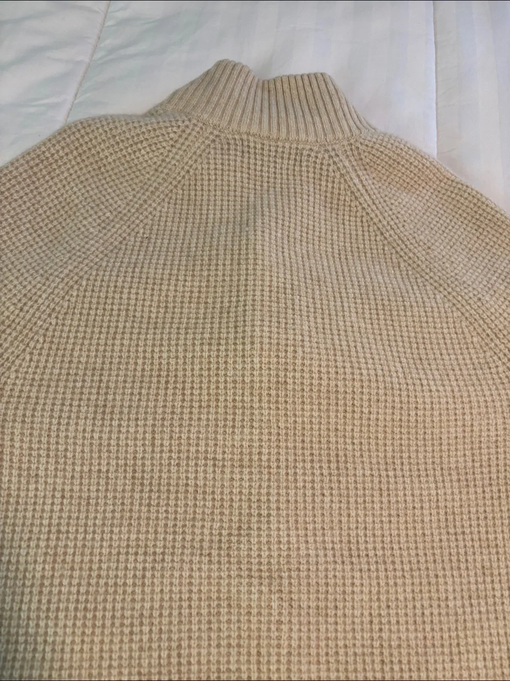 Banana Republic Marino Wool Men's Cream Waffle-Knit Button Mock Neck Sweater